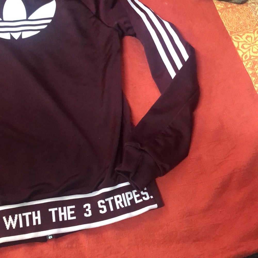 Adidas RARE awesome trefoil track coat with banded writing on back Sz XS EUC - Picture 10 of 10